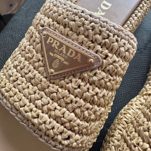 Prada Raffia Single-Band Platform Slides - Picture 8 of 16